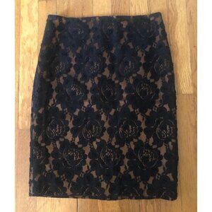 Talbots Petites Womens Size 0P Black Lace Beaded Pencil Skirt